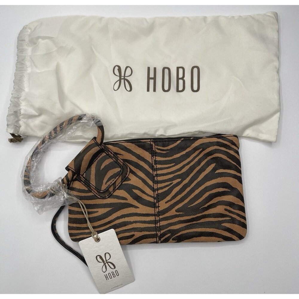 HOBO Wristlet Bag Purse Sable Wristlet In Zebra Printed Leather With Dust Bag